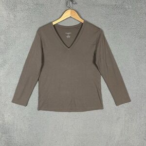 MM Lafleur Asher Shirt Top Womens Medium M Pebble V Neck Long Sleeve Pima Cotton